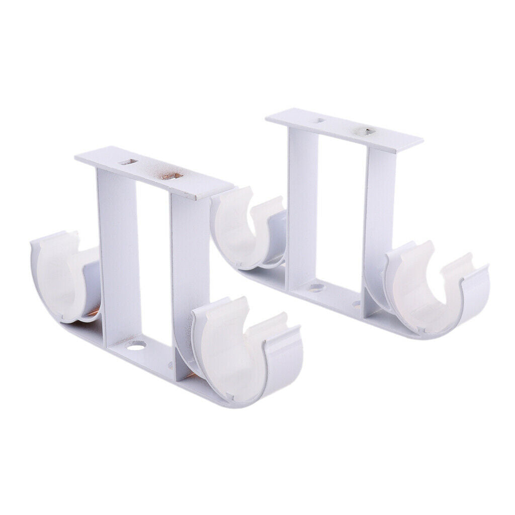 2Pcs Top Mounting Bolts Double Brackets with Curtain Rods White