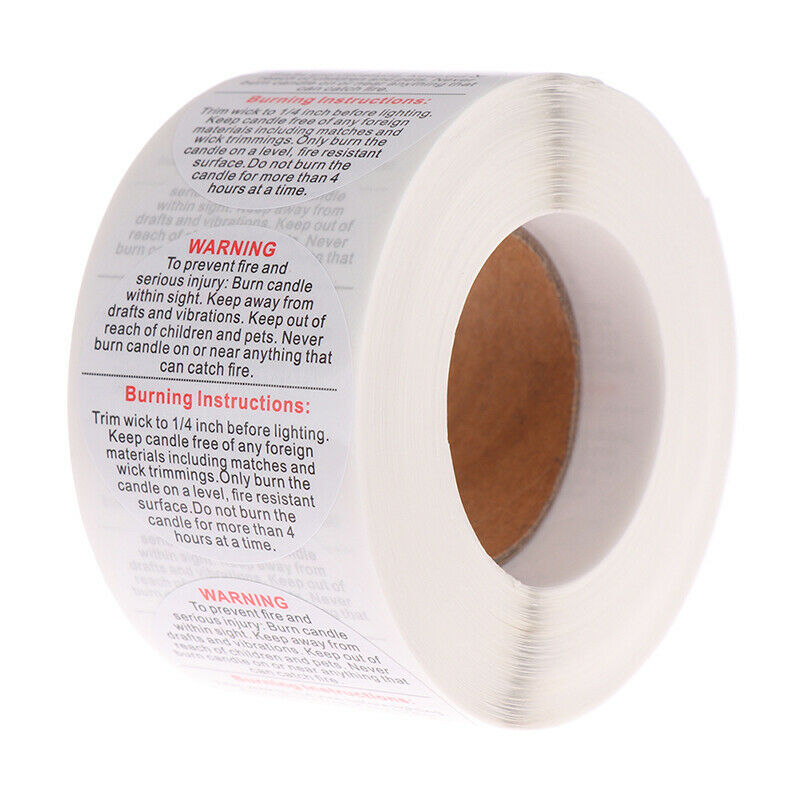 500pcs/roll Candle Safety Warning Label Candle Jar Stickers Round Wax Mel.l8