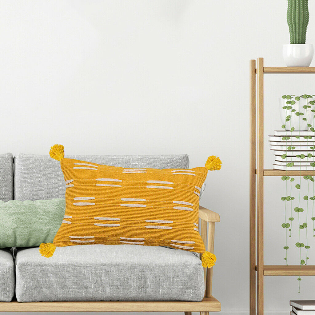 Bohemian Pillow Cover Tufted Four-corner Tassel Farmhouse Yellow Rectangle