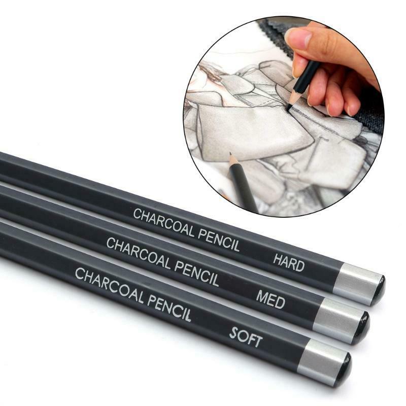 6 Pcs Professional Charcoal Pencils Set 3Pcs White 3Pcs Black Soft/Medium/Hard