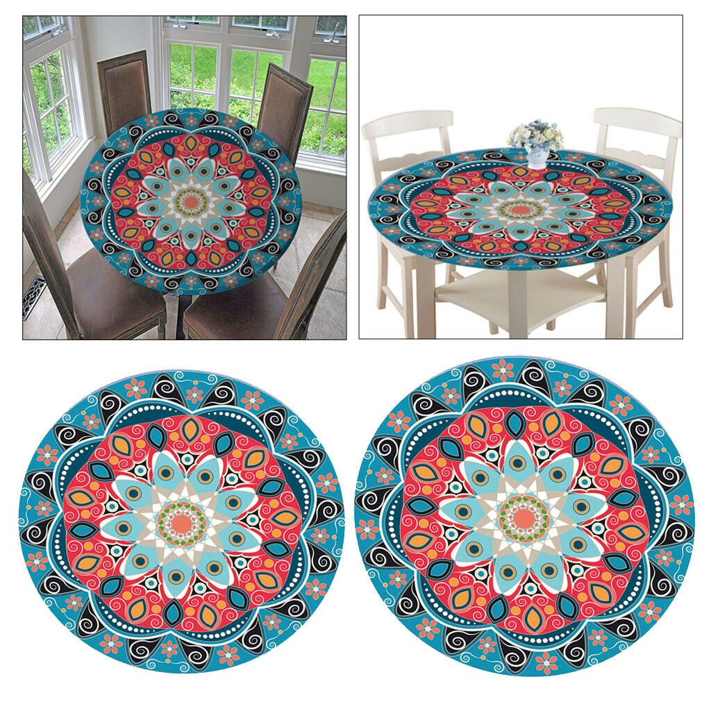 2pcs Non-slip Tablecloth Digital Print Waterproof Round Table Cloth BBQ Home