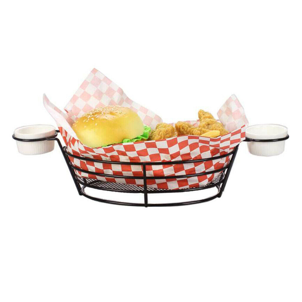 Stainless Steel French Fries Chips Appetizer Serving Basket w/ Sauce Holder