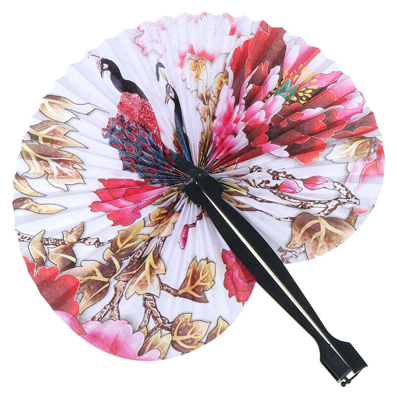1X Chinese Paper Folding Hand Fan Oriental Floral Peacock Party Wedding G.l8