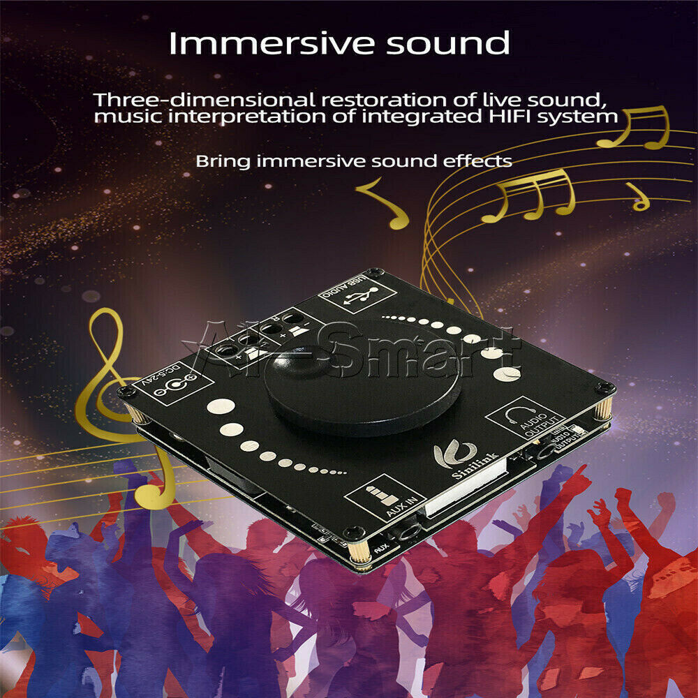 TPA3116D2 HIFI AUX USB Bluetooth5.0 Stereo Class D Digital Amplifier Board 50Wx2