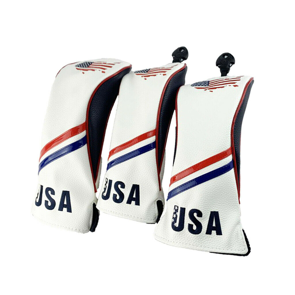3pcs Universal Golf Club Headcover Woods PU Leather Driver Cover Protector