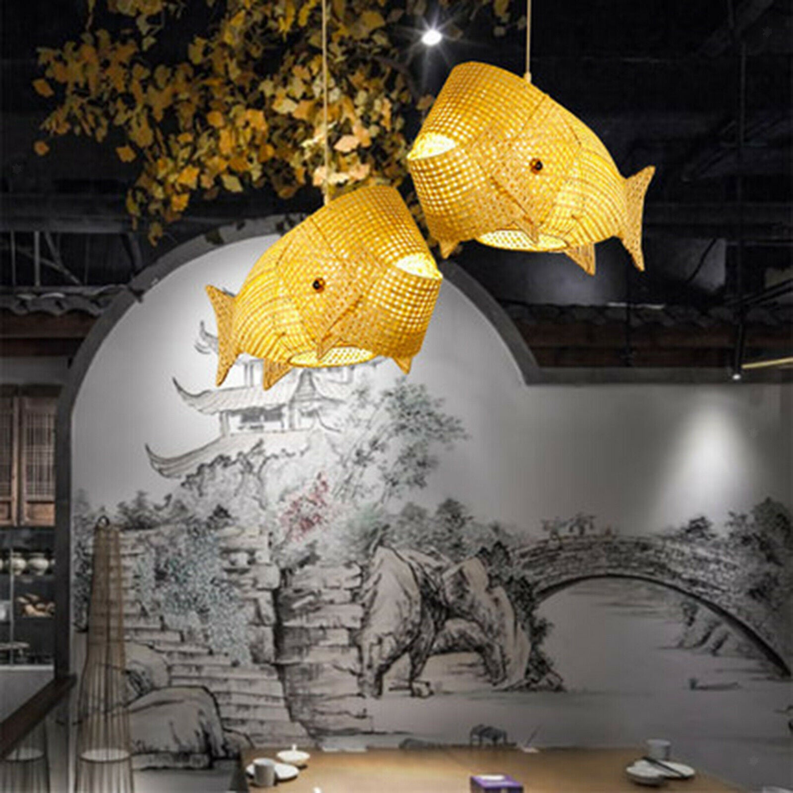 Fish Shaped Bamboo Lampshade Bedroom Office Teahouse Chandelier Lamp Cover