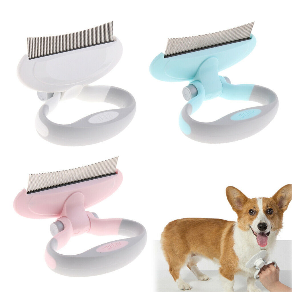 Pet Dog and Cat Grooming Rake Comb with Rotary Handle Massage Skin White