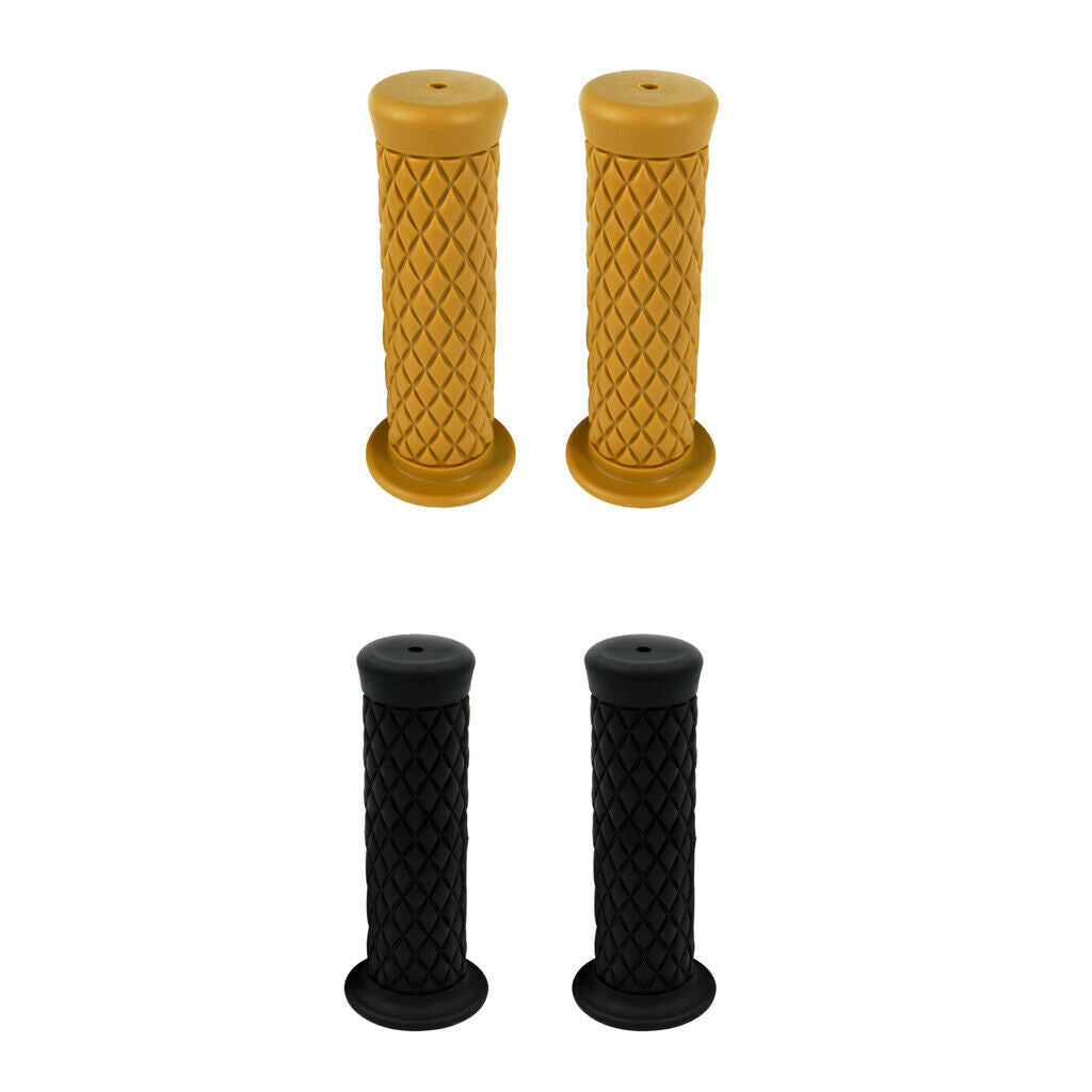 2 Pair Motorcycle Retro Handle Bar Handlebar Grips Yellow & Black