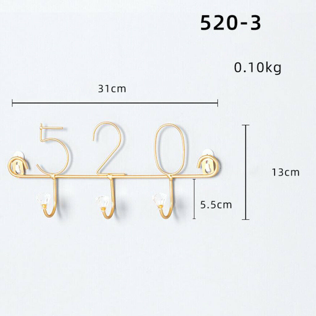 Golden 3 Hooks Practical Iron Wall Hook Home Storage Organizer f/ Wall Decor