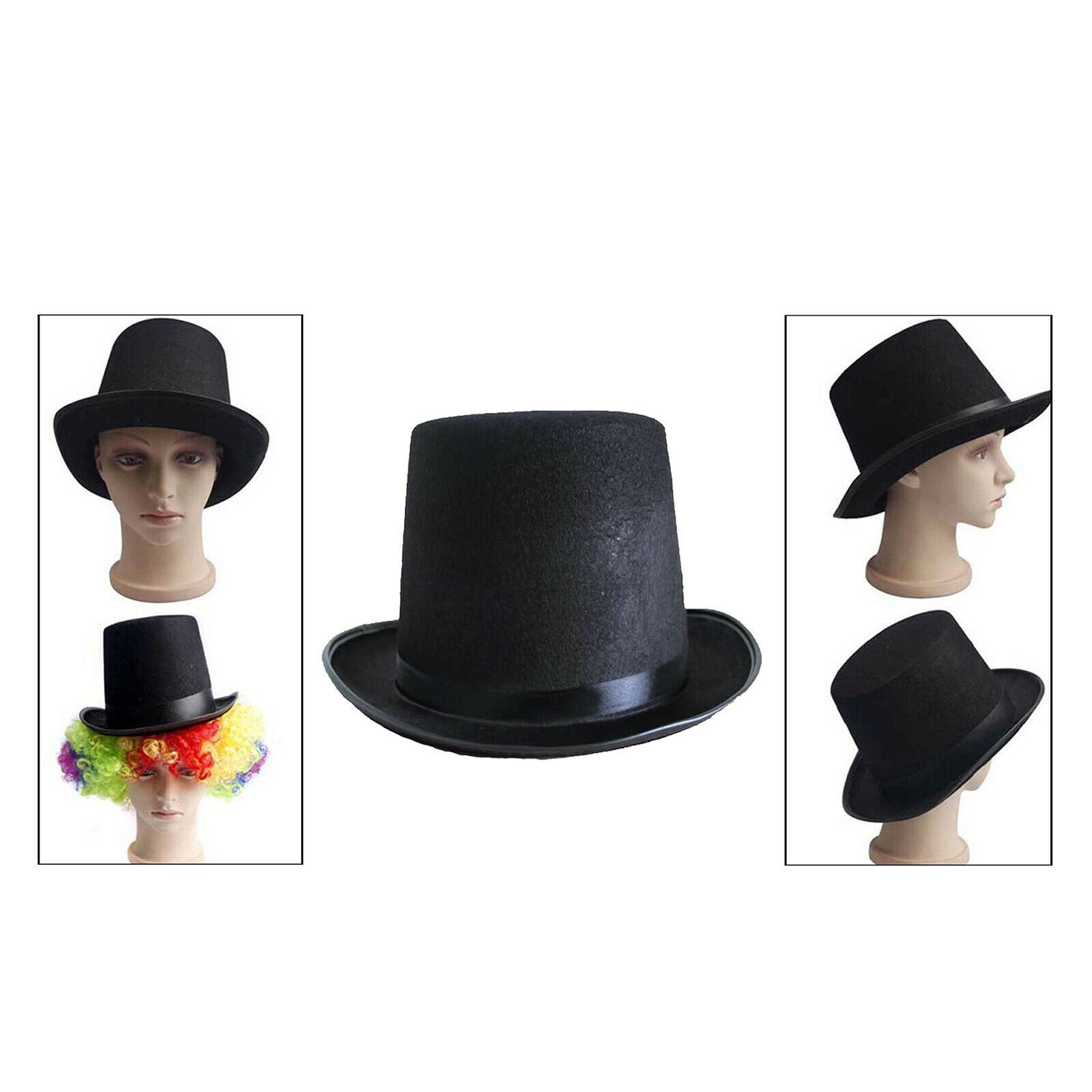 Magician Stovepipe Top Hat Black Felt Fancy Dress Party Stage Accessory Hat