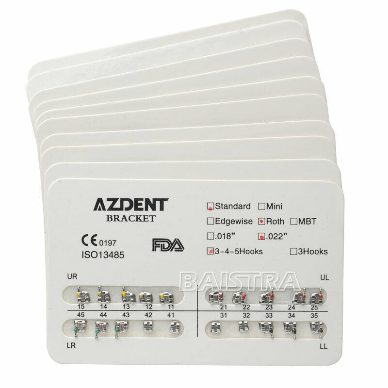 30 Packs AZDENT Dental Orthodontic Bracket Braces Standard Roth .022 Hooks 3-4-5