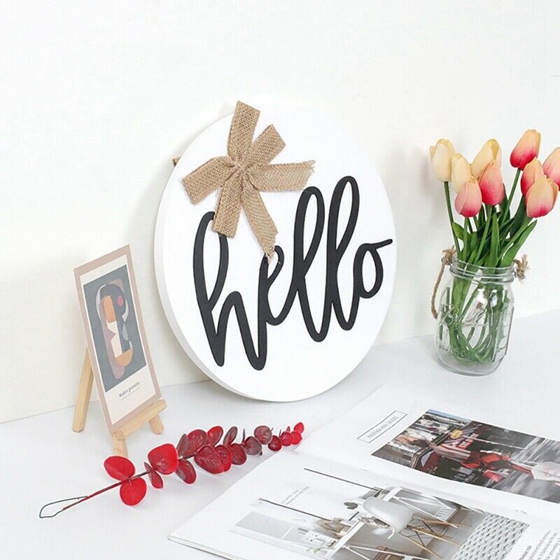 12 Inches Welcome Wreath Hello Sign Front Door Decoration Round Wooden Sign R7X7