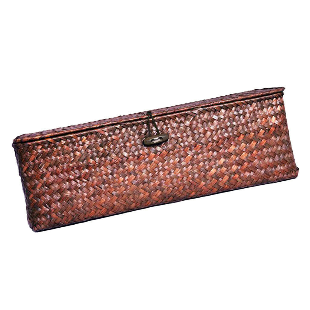 Seagrass Storage Box Handmade Woven Basket with Lid Dark Coffee 33x12x10cm