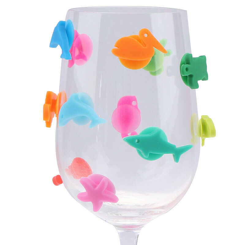 12pcs/set Silicone Marine Animals Wine Glass Marker Drinking Cup Identifi.l8