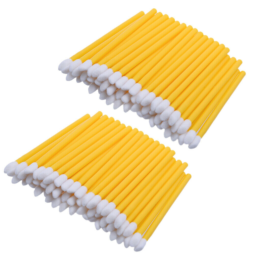100Pieces Disposable Lip Gloss Brush Lipstick Wands Makeup Applicator Yellow