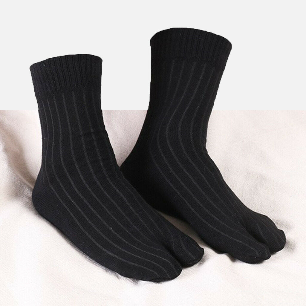 Men Elastic 2 Pairs Cotton Ankle 2 Toe Socks Striped Japanese Tabi Socks