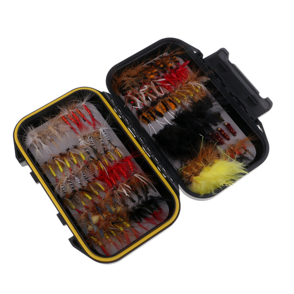 100pcs/lot Dry Wet Streamer Trout Fishing Flies Assortment with Tackle Box
