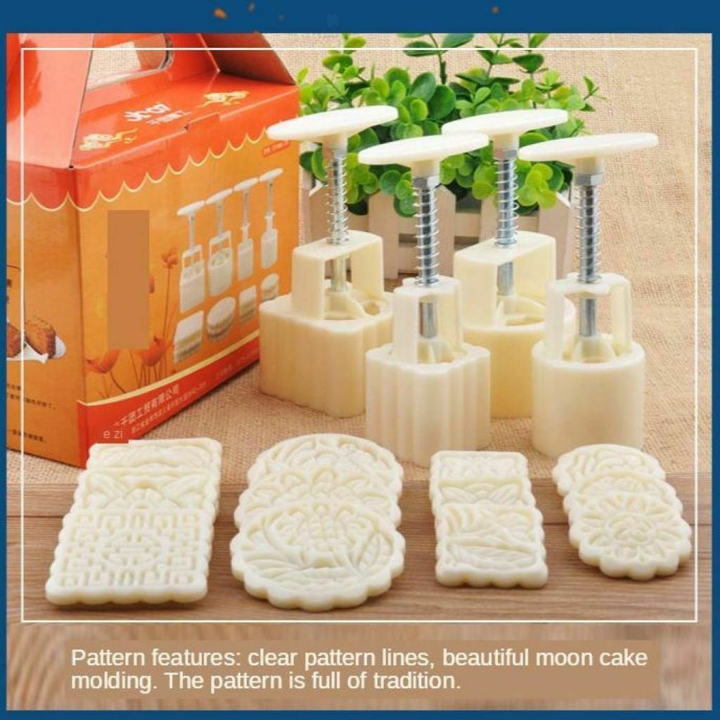 4x Hand Pressure Mooncake Baking Mould Pastry Mold Chinese Traditional