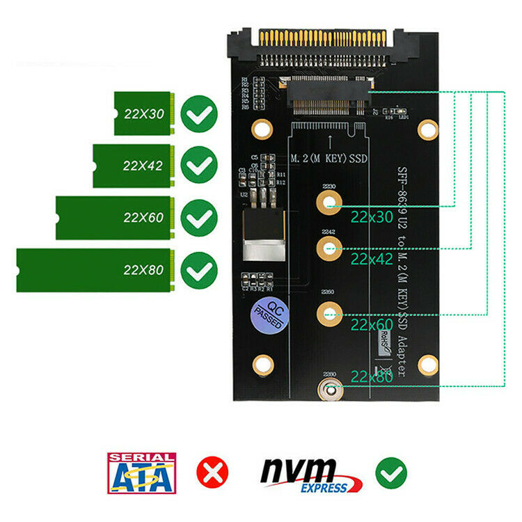 SFF-8639 U.2 to M.2 M Key NVME SSD Adapter for 2230 2242 2260 2280 NVME M.2 SSD