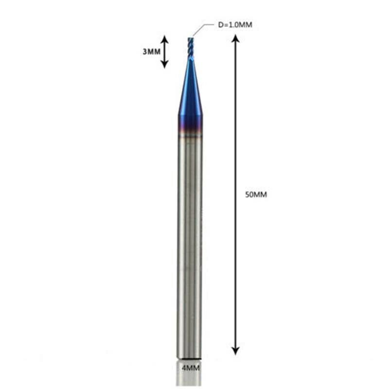 2Pcs 1MM HRC65 4 Flutes Tungsten Carbide End Mill CNC Milling Cutter Drill Bit