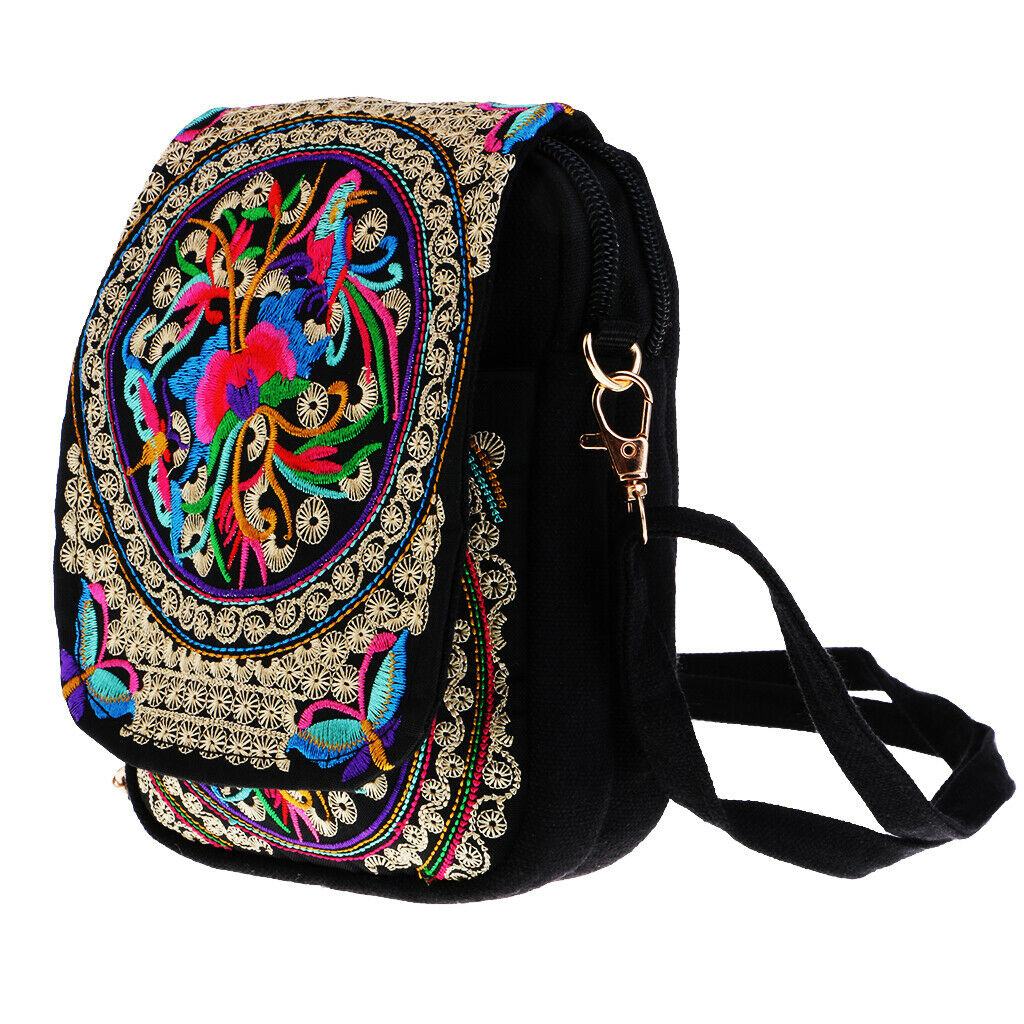Retro Women Handbag Flower Design Embroidery Shoulder Bag 20x14cm #1