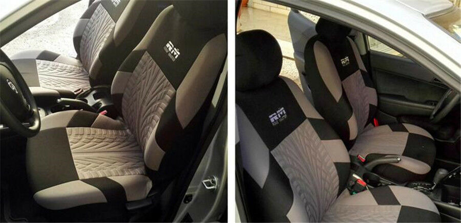 2 Piece Black with Grey Washable Car Truck Front Seat & Removable Headrest Cover