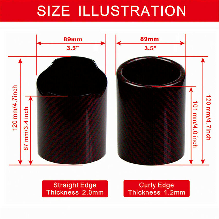 3.5in Car Red Carbon Fiber Exhaust Muffler Tip Stainless Steel Fit for Most Cars