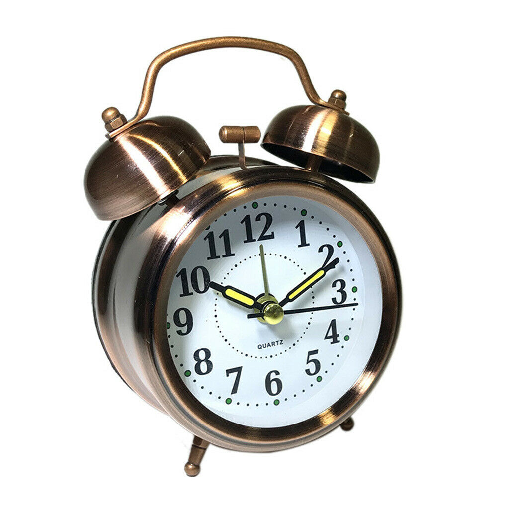 Retro Twin Bell Alarm Clock Battery Operated Loud Alarm Clock Red Copper
