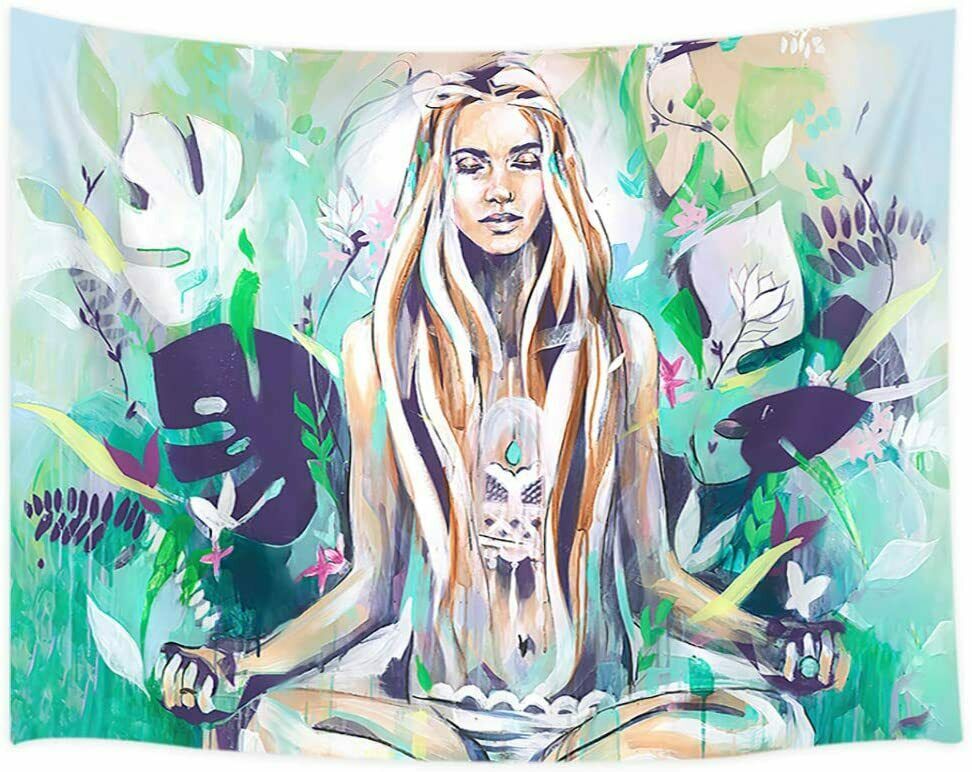 80X60, Large Size Yoga Meditation Wall Tapestry Bohe Girl Among Floral Tapestry