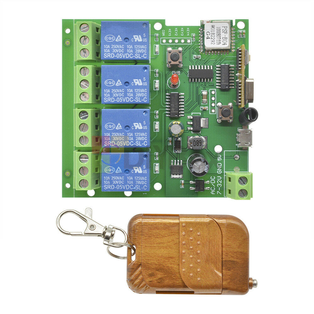 433MHz Smart DIY Wireless Remote Control Switch DC 5-32V 4CH 4 Relay Receiver