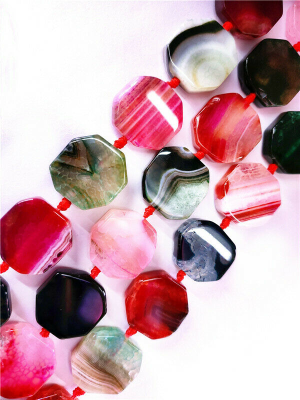 1 Strand 20x6mm Colorful Dragon Veins Agate Hexagon Loose Beads 15.5inch HH8538