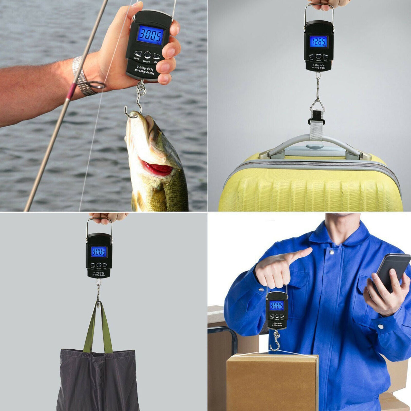 Portable Digital Fishing Scales 110lb/50kg Travel Luggage Scale w/ 1M Tape Ruler