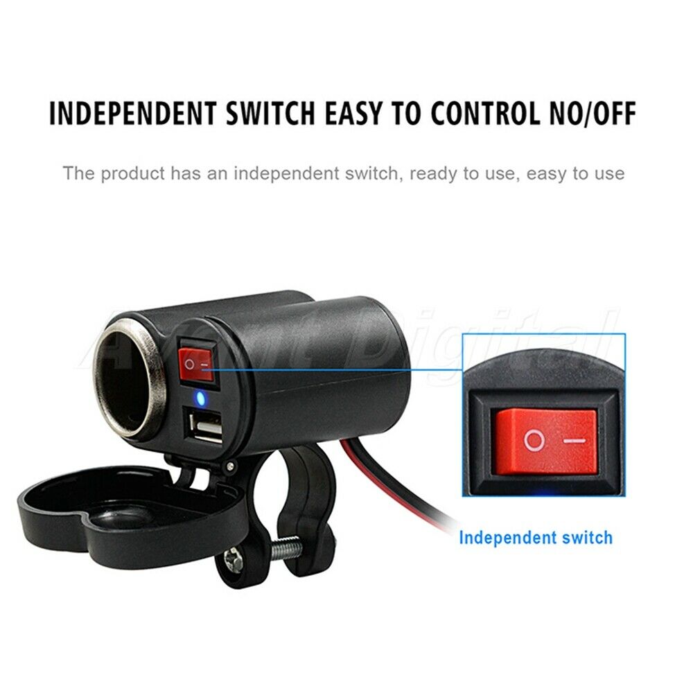 12V Motorcycle USB Charger Universal Waterproof Cigarette Lighter Socket&Switch
