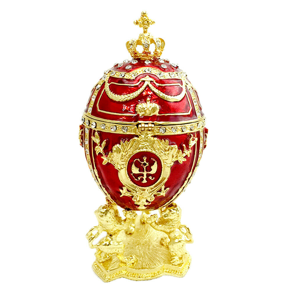 Rhinestone Enameled Egg Shape Jewelry Box Trinket Holder Earrings Container