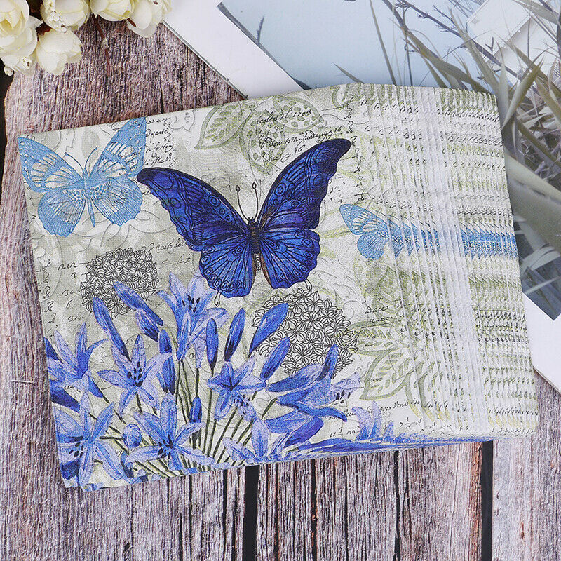 20X Napkins paper Decoupage Tissue Purple Flowers Butterfly wedding birth giS RM