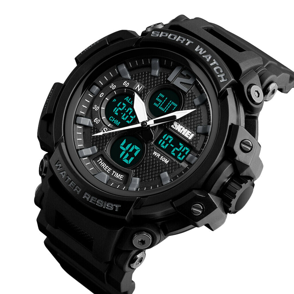 Multifunction LED Waterproof Sports Teens Quartz Digital Watch Black