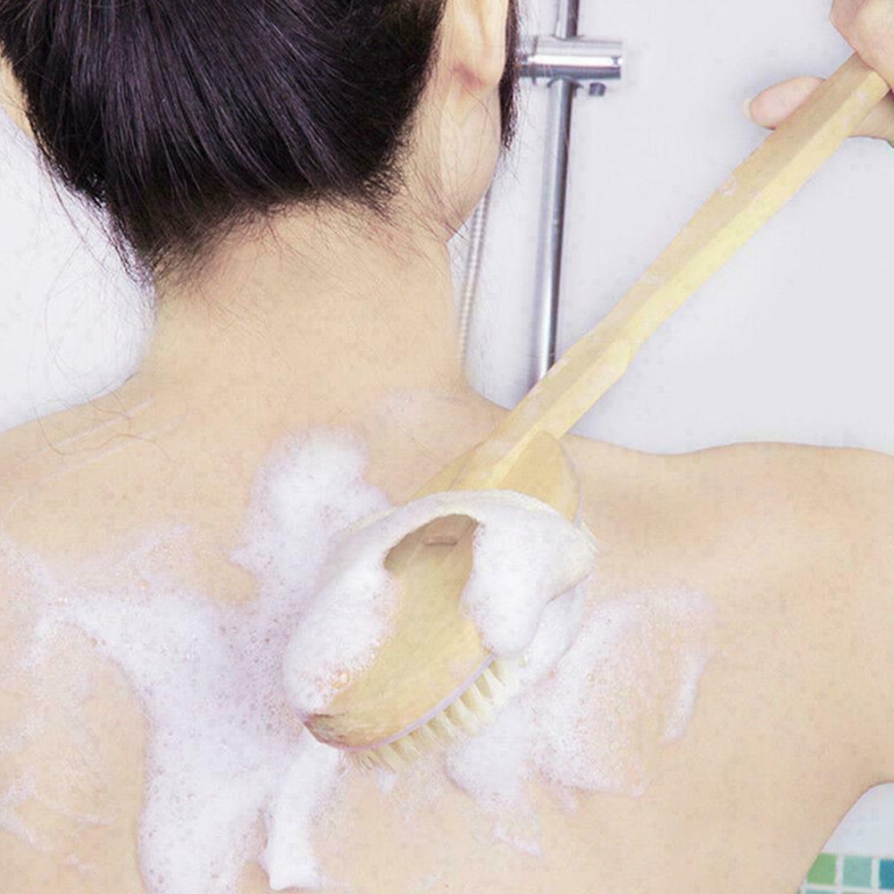 Natural Wooden Handle Bath Body Brush Back Scrubber Bristle Massager Shower P4E6