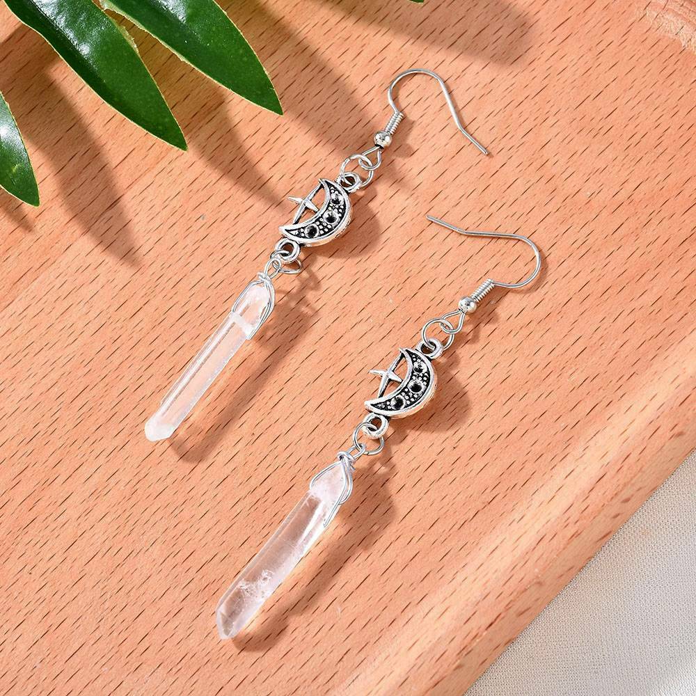 Fashion Clear Quartz Crystal Quartz Moon Earrings - Withcy Earrings Jewelry Gift