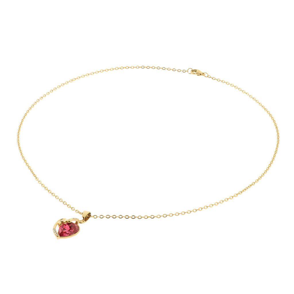 Love Pendant Necklace Stainless Steel Heart Shaped Zircon Pendant Golden Red