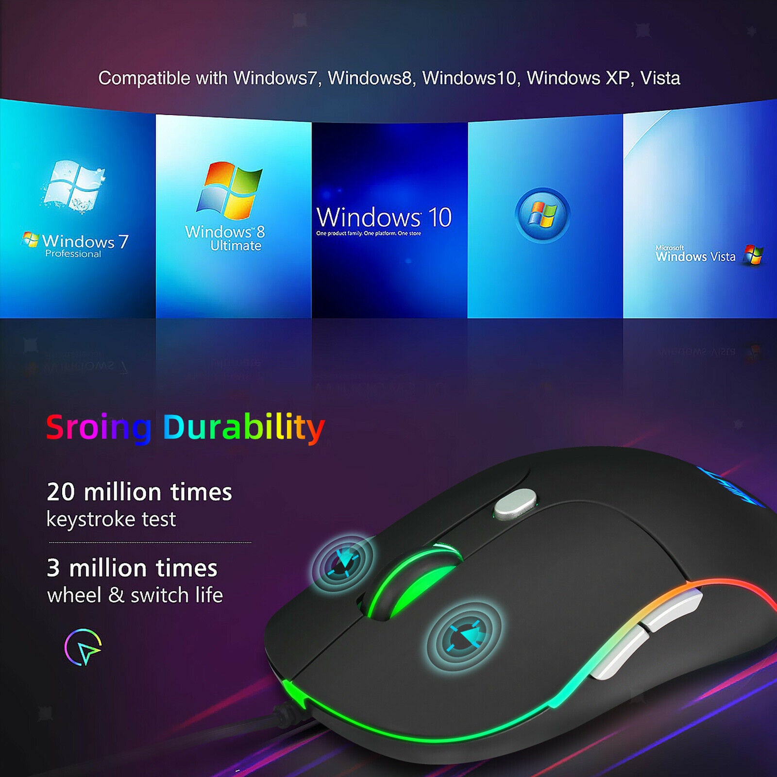 RGB Backlit Wired Gaming Mouse Gamer Mice Programmable Comfortable Black