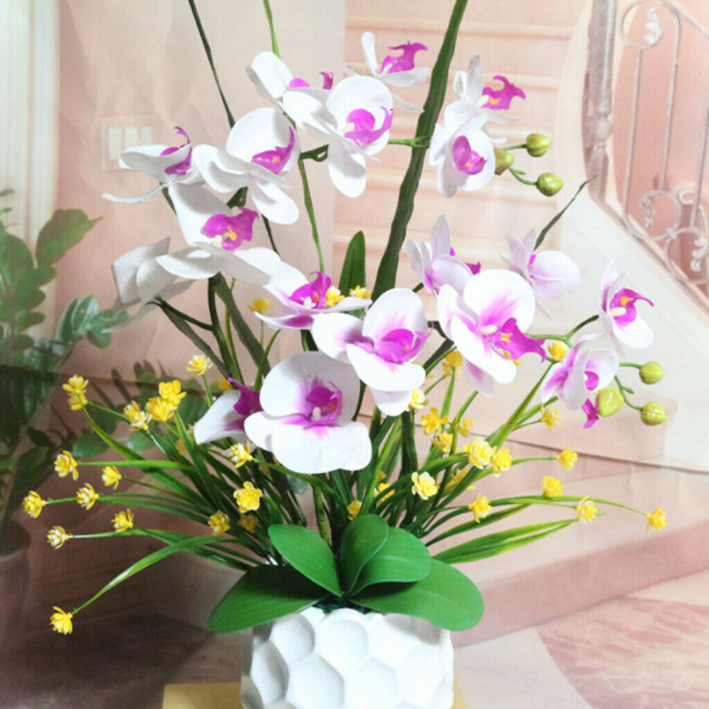 Lifelike Silky 93cm Artificial Phaleanopsis Orchid 9 Heads Flowers White