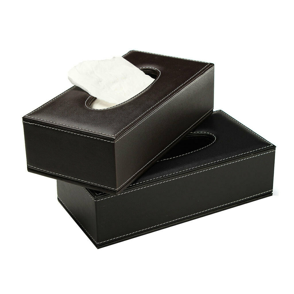 Tissue Cover Box Square PU Leather Tissue Holder for Home Office Car (BLACK)