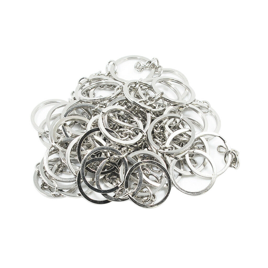 2X 50 Pieces 25mm Split Ring with Chain Keyrings DIY Keys findings Clasp