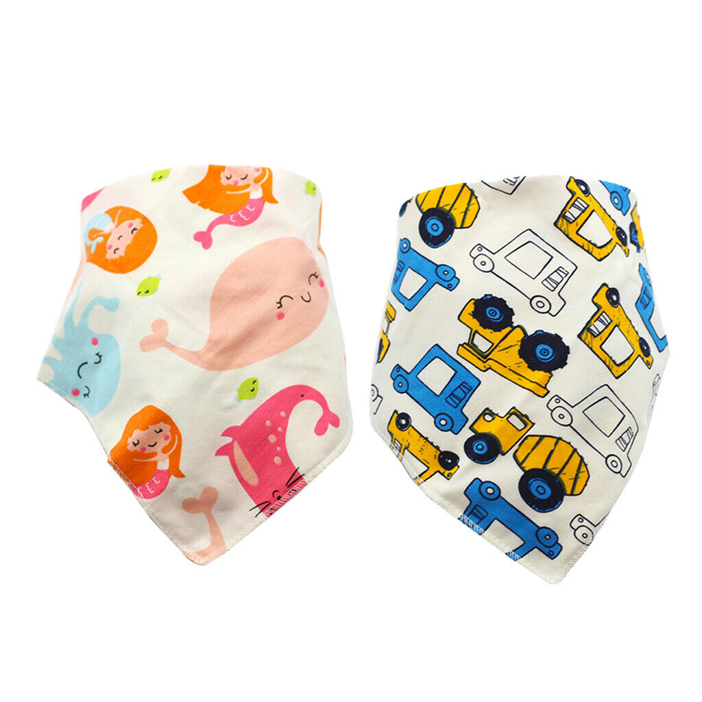 2pcs Breathable Cartoon Triangle Baby Bibs Drool Girls Feeding Accessory