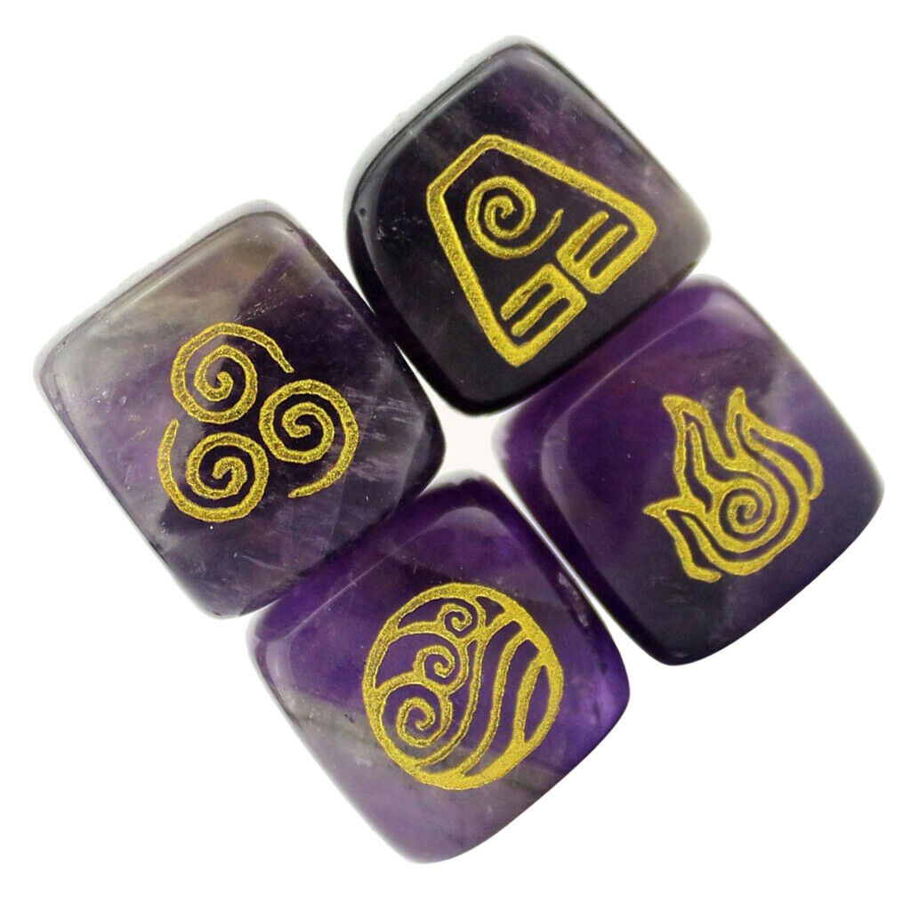 4PCS Religion Games Runes Carved Natural Palm Stone Polished Decoration Purple