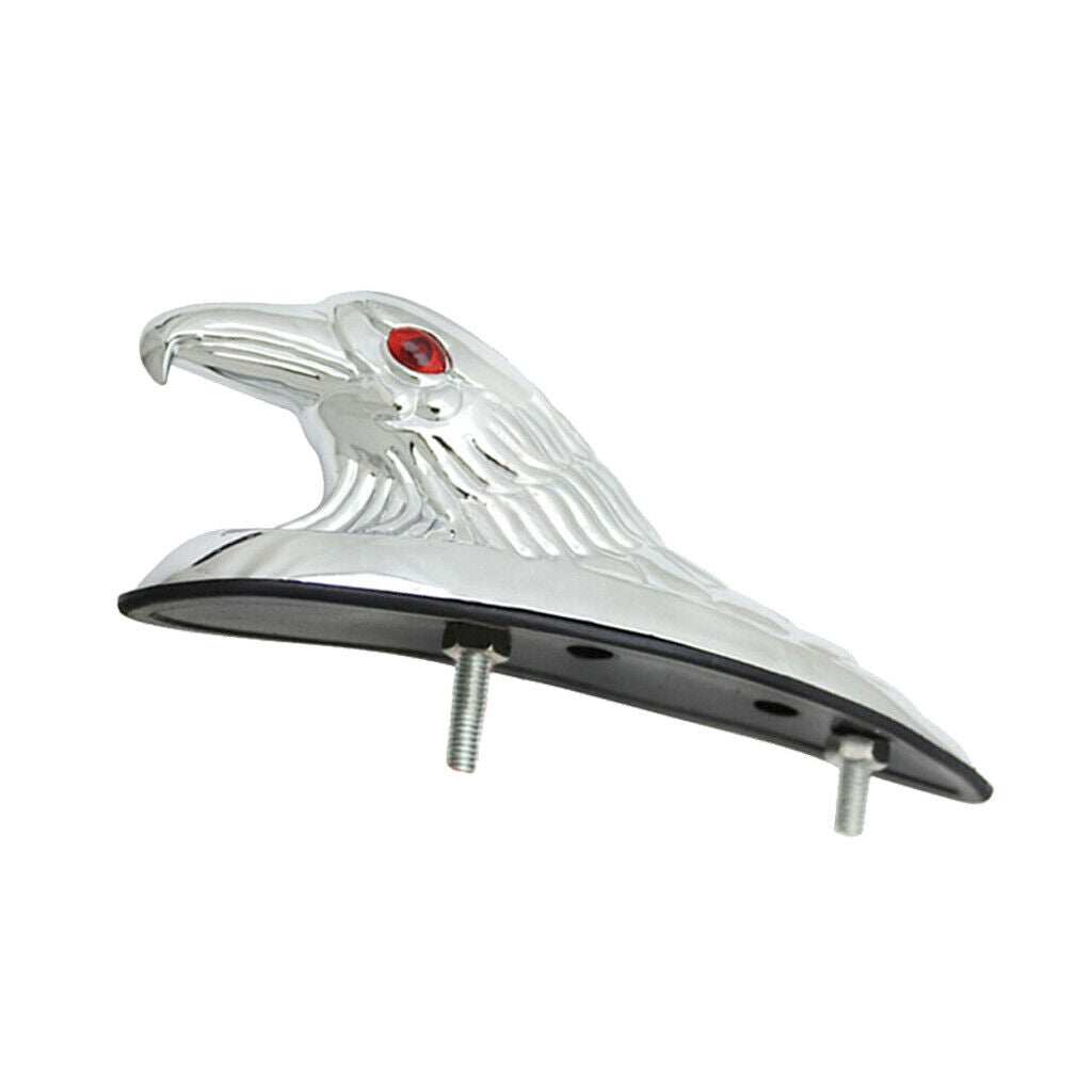 Motorcycle Front Fender Eagle Head Ornament Statue with Lights Chrome