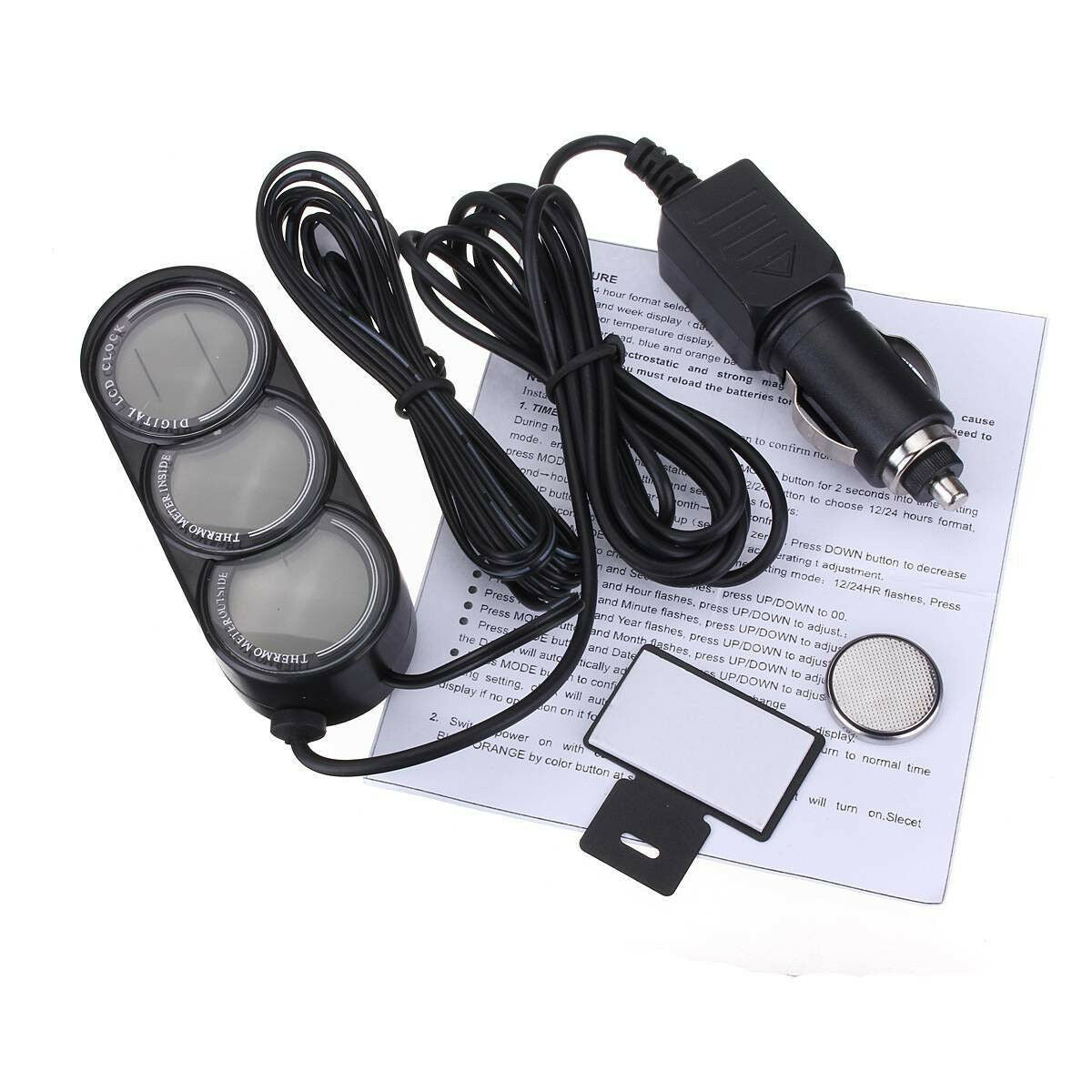 Car Mini Dashboard In/Outdoor Temperature Thermometer &Clock LCD Digital Display