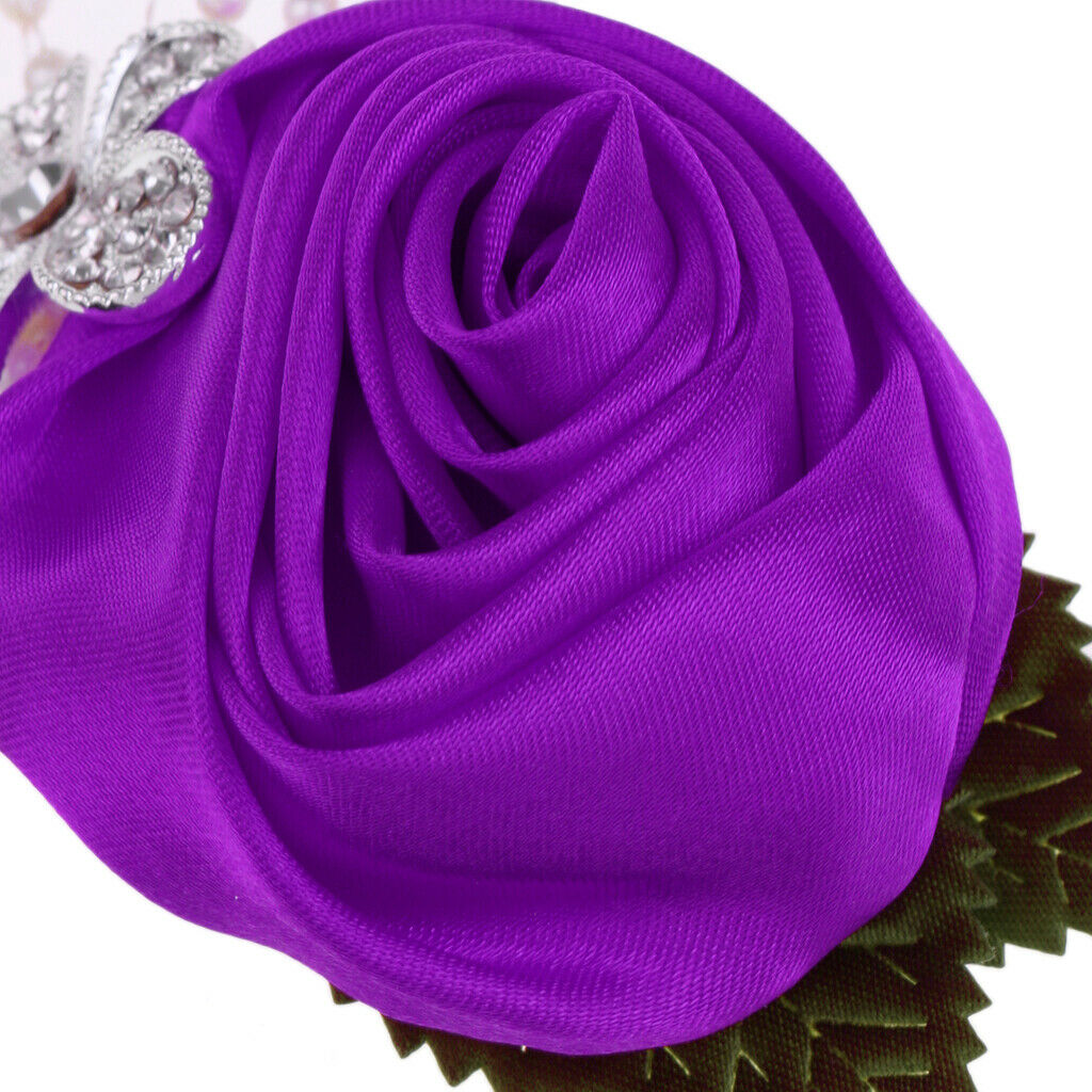 Artificial Flower Wedding Corsage Boutonniere Bridal Groom Dark Purple Rose