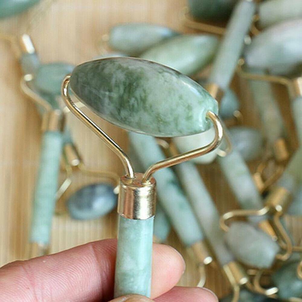 Natural Rose Quartz Facial Jade Stone Roller Beauty Massage Tool Face Massager@.