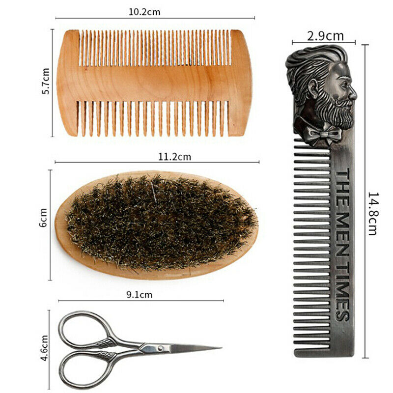 Beard Brush Set Double-sided Styling Comb Scissor Repair Modeling Cleaning CBDA
